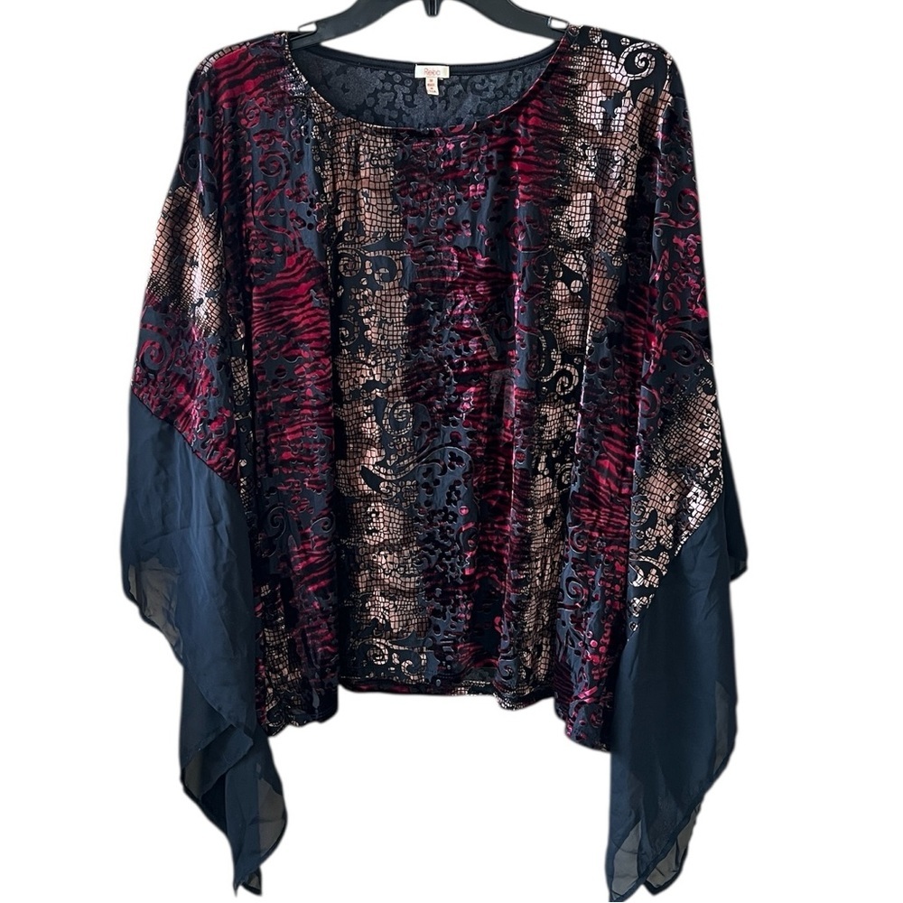 Reba Sz M Black Floral Burnt Velvet Blouse Fairy Goth